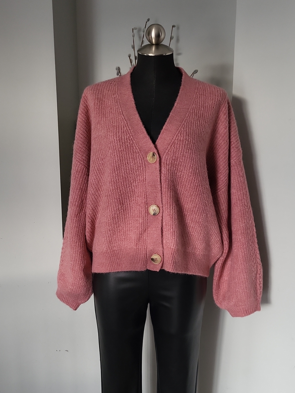 Esqualo Dusty Rose Knit Button-Up Cardigan Sweater Women's size Large